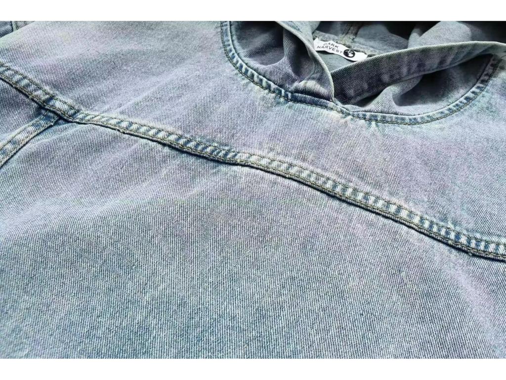 Men's Retro Hong Kong Hooded Denim Jacket - Japanese Style, Loose Fit Pullover for Spring/Autumn.