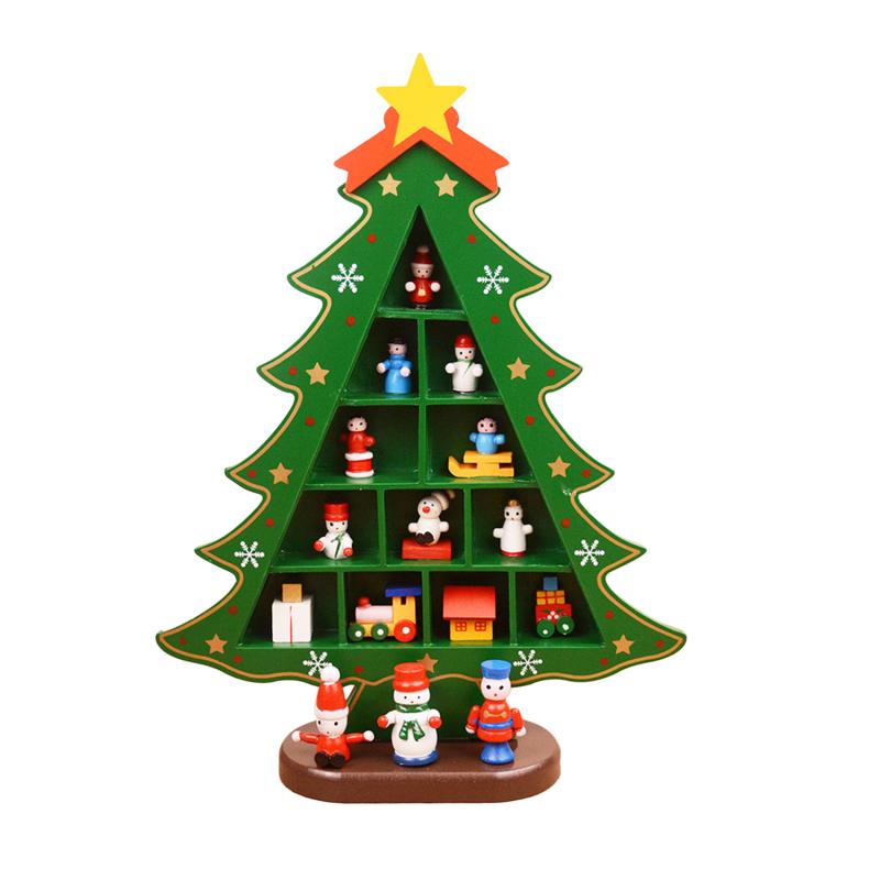 1PC Wooden Christmas Tree Creative Scene Layout Ornaments 3D Red Xmas Table Desktop Decoration Christmas Supplies