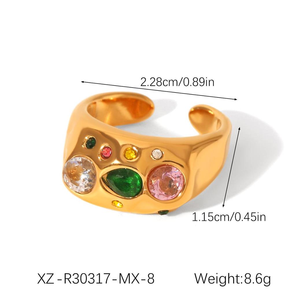 Эксклюзивное открытое кольцо из титановой стали с цирконом в форме сердца для женщин - Европейский и американский хай-энд, не тускнеет