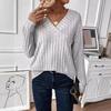 (S~5XL) Women's Casual Fashion Solid Pullover Knit Sweater V-neck Long Sleeve Loose Waist Soft Breathable Knit Top Fall Winter Stylish Plus Top