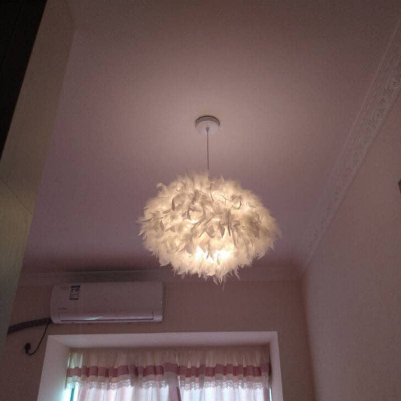 Iron Chandelier With Feather Shade And Led Lighting For Home Living Spaces