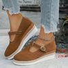 New ModelThick-Soled Fashion Casual Single Shoes Women'S Printed Bag Head Belt Buckle Hollow Wedge Heel Large Size Single Shoes