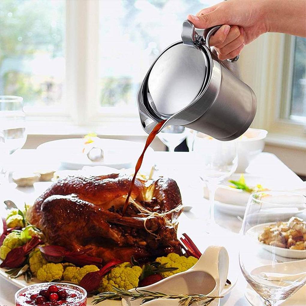 Двустенный термостойкий соусник из нержавеющей стали с крышкой для подачи соуса, кастрюля для соуса из нержавеющей стали