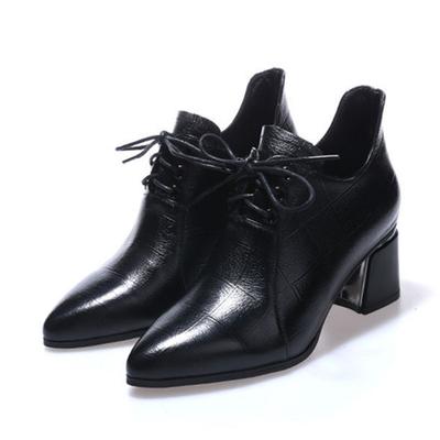 Женские ботильоны из натуральной мягкой кожи, весенние и осенние женские ботинки на высоком каблуке, женские ботинки из кожи со шнуровкой и средним каблуком