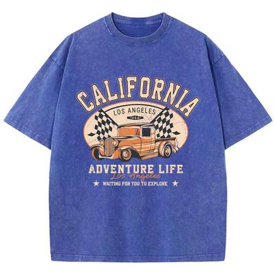 Футболки женские из хлопка Street Washed California Los Angeles с коротким рукавом Oversize O-Neck с потертостями Женская одежда