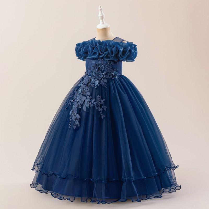 Girls Party Dress Sequin Flower One Shoulder Princess Gown Kids Formal Occasion Wear Weddings Pageants Stage