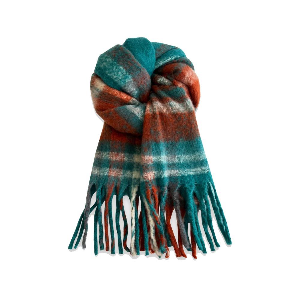 Plush Plaid Wool Scarf Tassel Cape Wraps Simple Winter Cashmere Scarves  Student