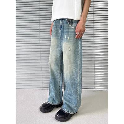 Осень и зима Новые американские джинсы High Street Washed Light Color для мужчин и женщин Прямые слегка расклешенные свободные широкие брюки