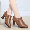 Fashion Comfortable Block High Heels Shoes Soft Leather 2024 Spring Autumn Elegant Office Ladies Short Plush Ankle Boots for Mom Model