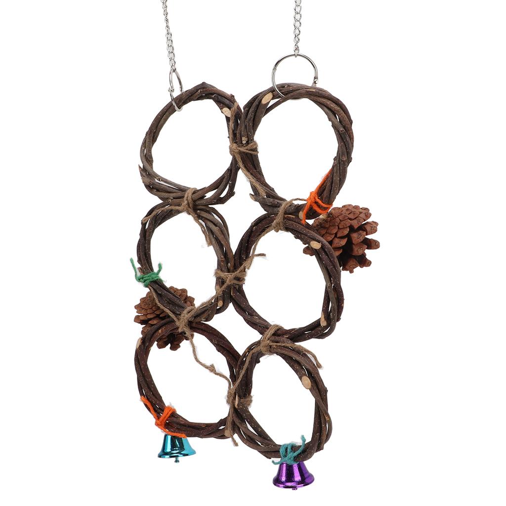 Игрушка Подвесные Качели для Птиц Деревянные Качели для Попугая Кольцо Игрушка Лазательная Сетка с Колокольчиками 6 Колец