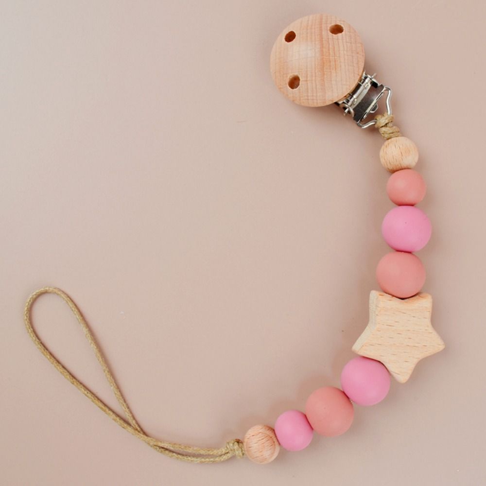 Star Pacifier Holder Clips Wood Baby Teether Toys Straps Anti-lost Baby Pacifier Chain  Toddler
