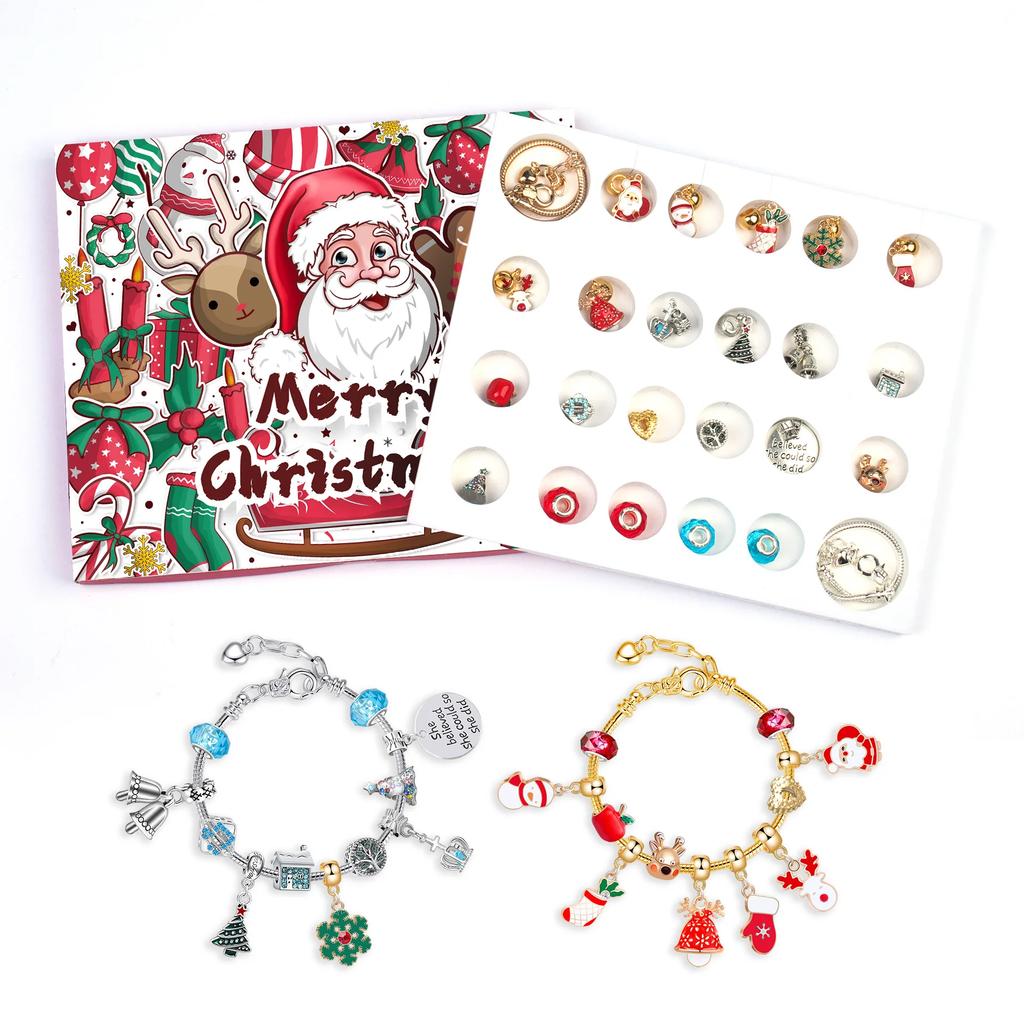 Surprise Blind Box Kit 24 Countdown Calendar Advent Christmas Charms Bracelet Kit DO IT YOURSELF Creativity Ornaments Christmas Child Gifts