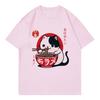 Loose Funny Japanese Cat Eat Ramen T Shirts Men Women Cat Tshirt Round Neck Short Sleeve Trendy Tee Shirt Streetwear