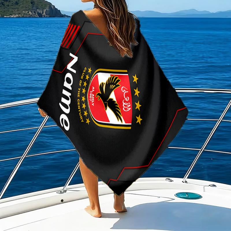 1PC Custom Name Beach Towel Al-Ahly Club Crest Beach Towel, Suitable for Camping, Travel, Beach Accessories, Super Absorbent, Family Gift