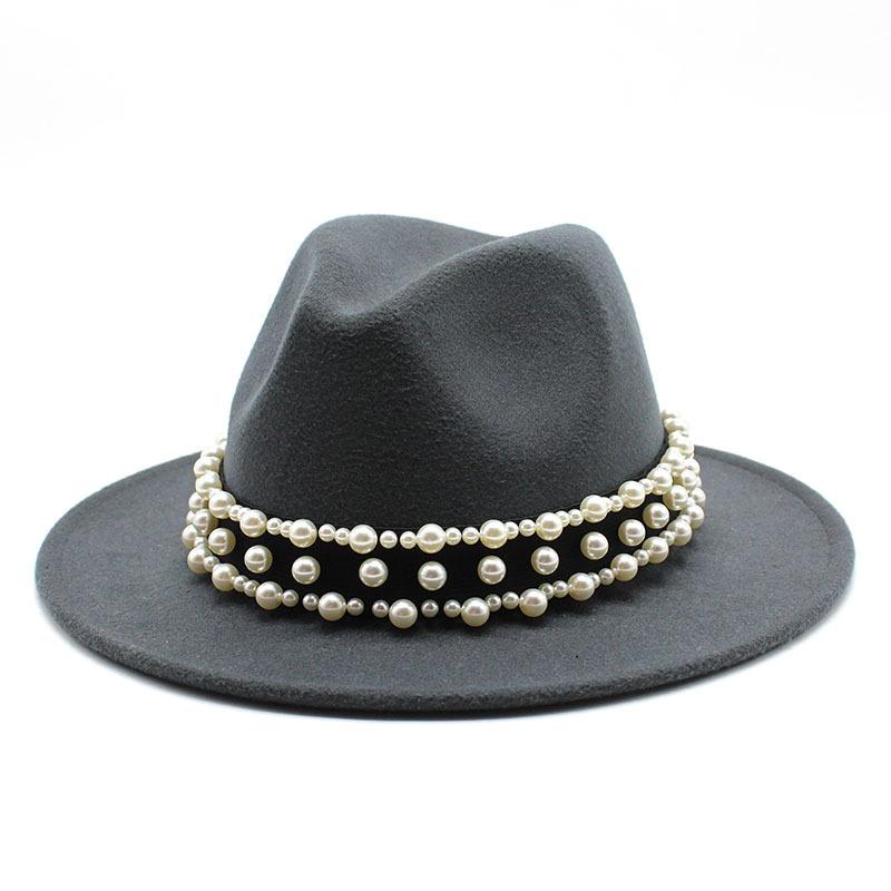 Jazz Hat, Pearl Top Hat, Женская модная мужская и женская шерстяная шляпа