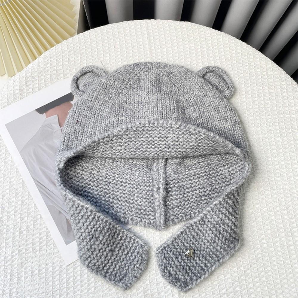 Cute Warm Beanie Hats Y2k Ear Protection Cap Fashion Bear Ear Knitted Cap  Streetwear