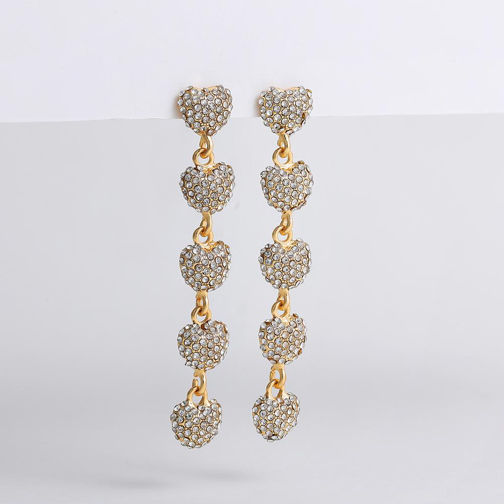 Full Zircon Tiny Heart Long Tassel Dangle Earrings Hot Sale New Waterproof Ear Stud Bride Wedding Jewelry Luxury Accessories