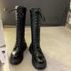 Женские сапоги до колена на массивной платформе, длинные женские ботинки на шнуровке в стиле панк, женская обувь «Челси» на молнии