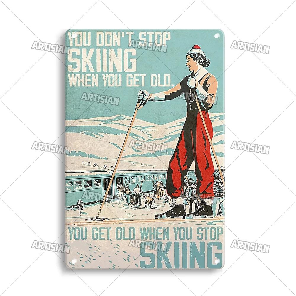 Металлическая табличка ArtisianSkiing Artisian Skiing - Спортивная жестяная табличка для сноуборда/санок, Декор стены гаража/бара