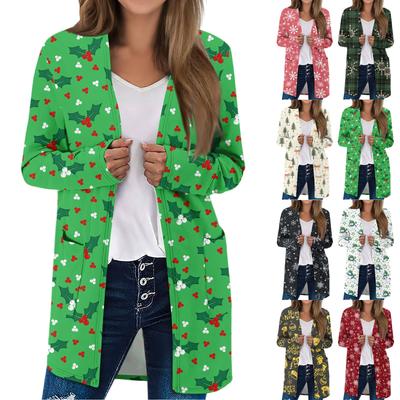 Женские легкие кардиганы с длинным рукавом и открытой передней частью, легкое винтажное пальто с длинным рукавом и принтом, с карманами