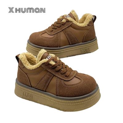 Женские зимние хлопковые туфли с толстой подошвой в стиле ретро, увеличивающие рост, повседневные теплые ботинки для снега до щиколотки