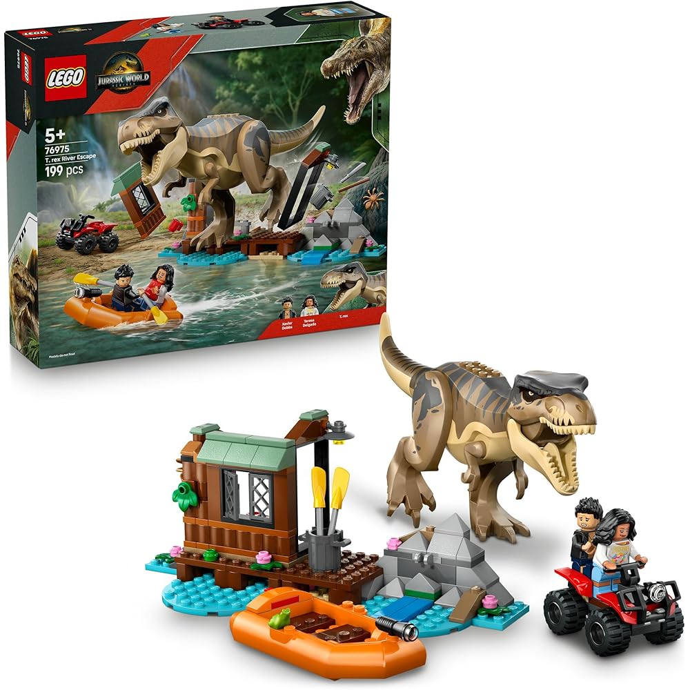 LEGO Jurassic World T-Rex River Escape Building Toy for Kids Ages 5-8, Educational, Dinosaur Theme, 76975