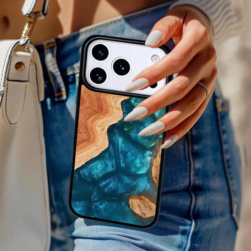 Дерево Смола Мраморная печать Чехол для телефона Для iPhone 17 Air 14 15 13 12 Max Чехол Для Apple 16e 11 Pro Max Plus Coque