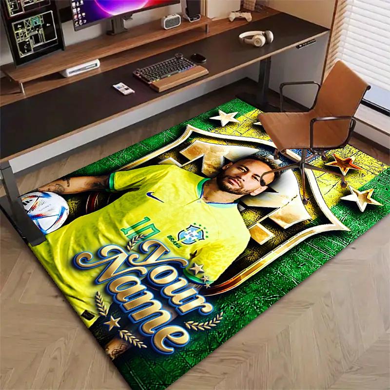 Brazilian football player Design Area Rug Personalized Name- Non-Slip, Soft & Cozy Floor Mat for Living Room, Office - Indoor/Outdoor Carpet