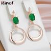 Kinel Green Zircon Round Drop Earrings For Women Rose Gold Color Fine Jewelry Daily Luxury Dangle Earrings