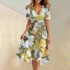 Женское летнее модное расклешенное платье с V-образным вырезом и короткими рукавами с цветочным принтом