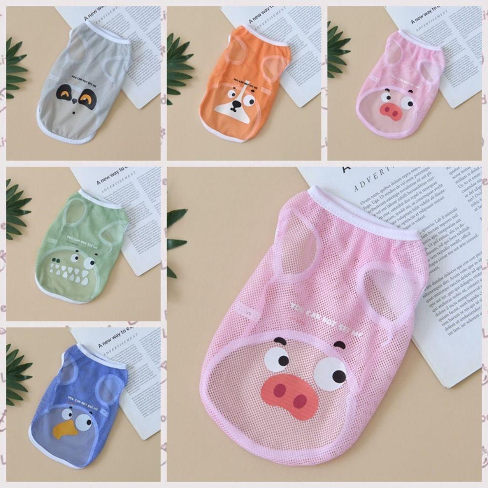 Cartoon Print Dog Cool Mesh Tank Top Polyester Puppy Cat T Shirt Dog Cartoon Printed Vest Breathable Dog Sun Protection Clothing