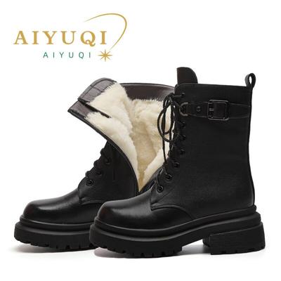 Женские ботинки, нескользящие женские зимние ботинки из натуральной кожи большого размера, удобные шерстяные женские зимние ботинки в британском стиле