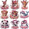 Animal Flowers Thermal Patches Clothing Cartoon Deer Cat Tiger Thermal Press Vinyl Hoodies Tops Washable Diy Thermal Stickers