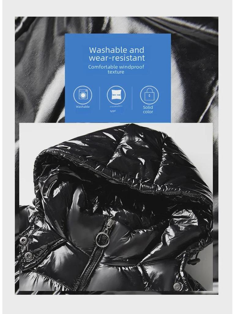 Женская короткая куртка-пуховик в корейском стиле - модное блестящее хлопковое пальто с капюшоном для зимы