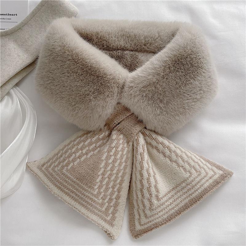 Scarf Women's Autumn and Winter Ins Versatile Korean Version of Plush Imitation Otter Rabbit Fur Scarf Stripe Thickened Warm Neck Fur Collar EMA