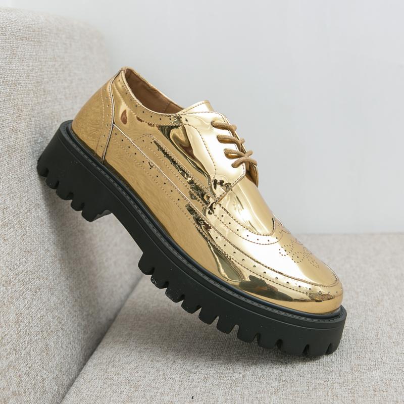 Fashion Korean Style Men's Design Thick Soled Men Casual Oxford Golden Fashionable Round Toe Gathering Comic Exhibition Large Size Shoes