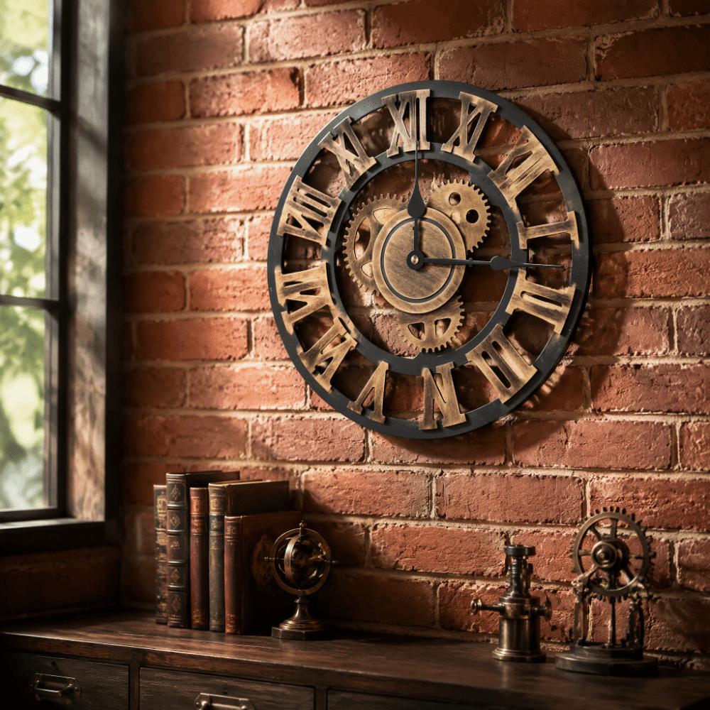 30cm Diameter Vintage Wall Clock 3D Design Handmade Wall Clock Gear Wall Clock Bedroom Use