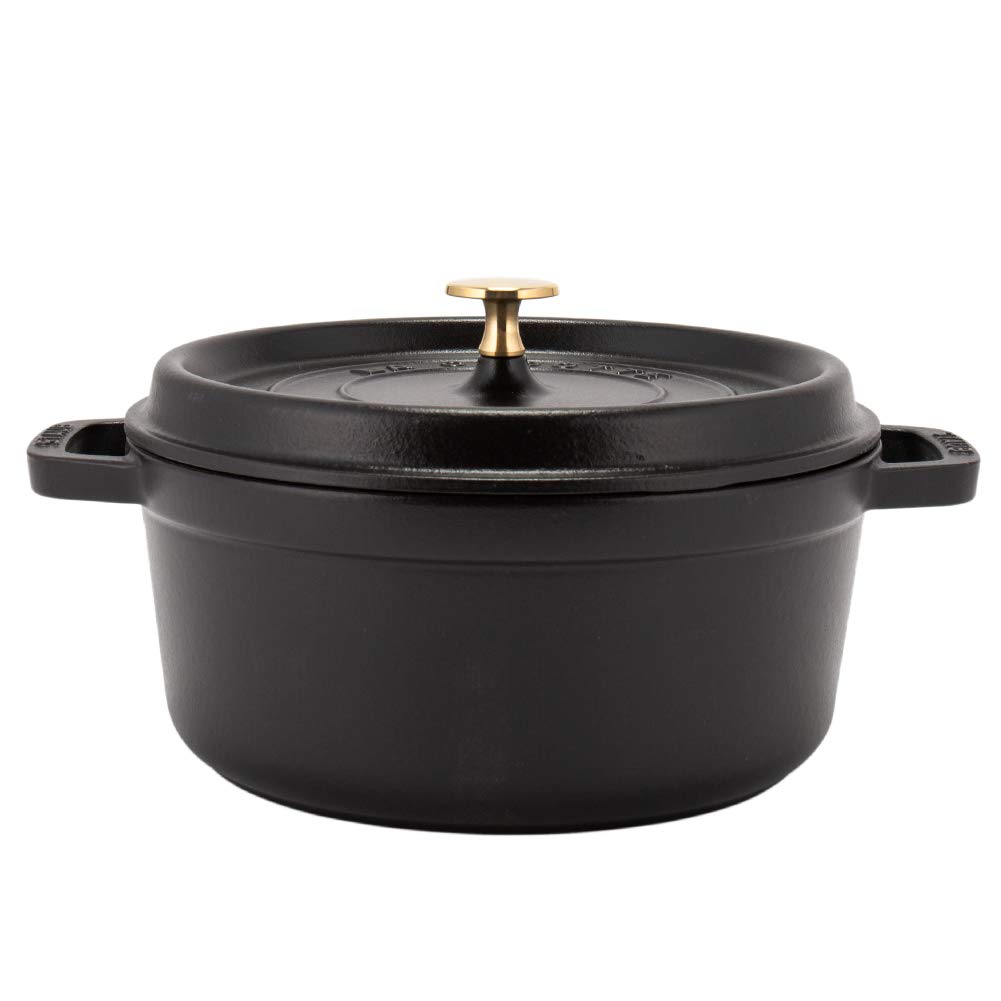 Staub Pico Cocotte Round 24cm Black 1102425 Two Handed Pot Enamel Pot Rund Brater Black Pico Cocotte Pot Stylish Cookware Kitchen Supplies [Staub]