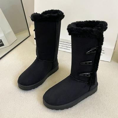 Женские полувысокие зимние ботинки на толстой подошве, плюшевые, с круглым носком, 2025, дизайнерские, роскошные, теплые, удобные и элегантные ботинки