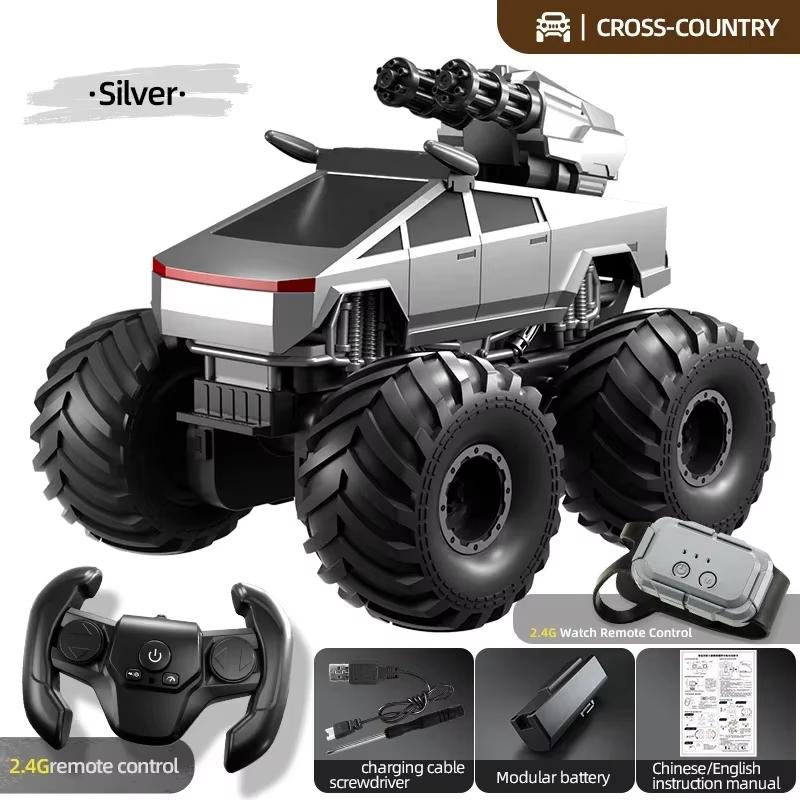 Amphibious RC Monster Truck Water Cannon Shooting 2.4G 4WD Waterproof All Terrain Land Water Dual Mode Pool Beach Xmas Gift with 360 ° Rotating Head