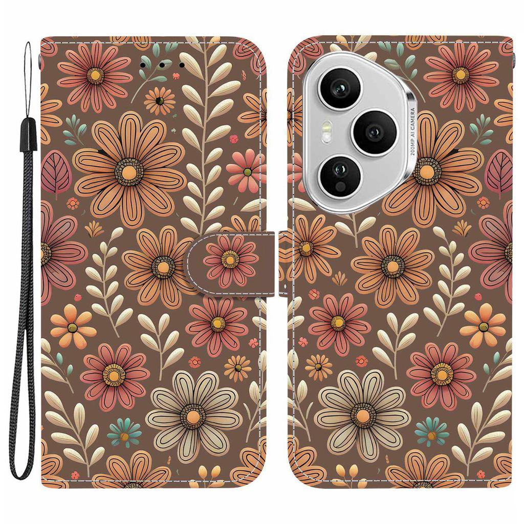 Для Honor 400 Pro 5G (Глобальный) Кожаный чехол-кошелек с принтом, подставка, чехол для телефона с ремешком