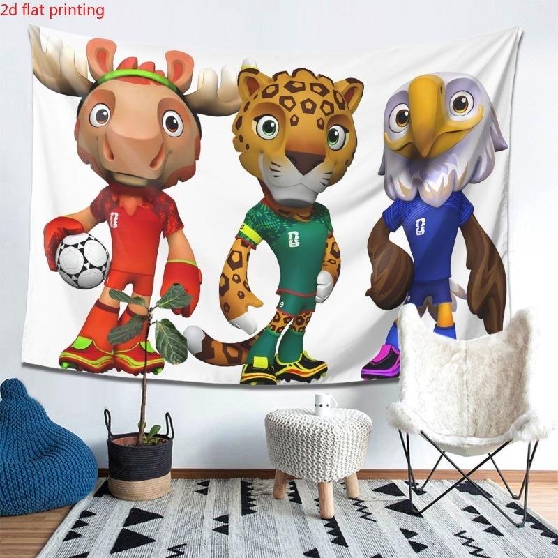 Footballthemed cartoon mascot Digital printing polyester wall tapestry suitable use in living rooms bedrooms offices bars party