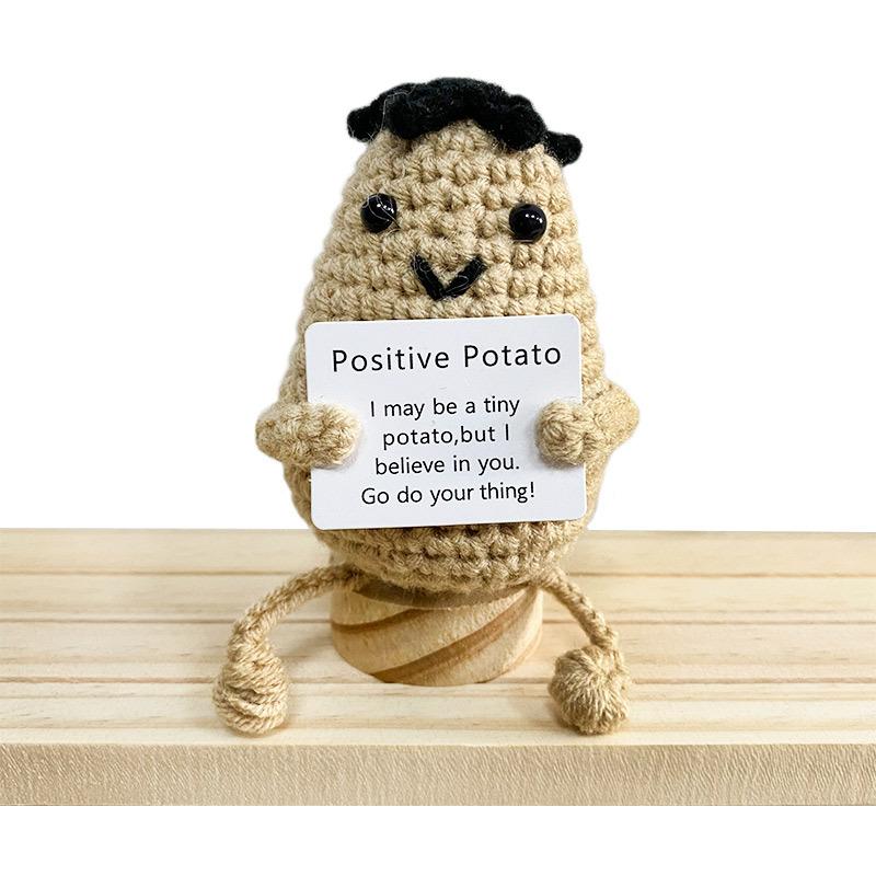 Handmade Knitting Emotional Support Cucumber Long Legged Doll with Card Cute Crochet Positive Potatoes Vegetable Doll Room Decor