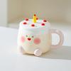 Creative Cartoon Cake Cup Birthday Gift Souvenir Ceramic Cup Cute Good Looking Water Cup with Lid Mug