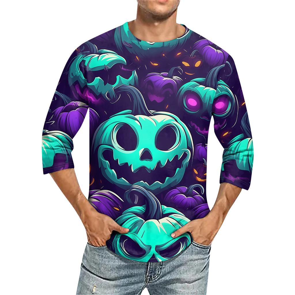 Men'S Round Neck Three-Quarters Sleeve Top Casual Fashion T-Shirt