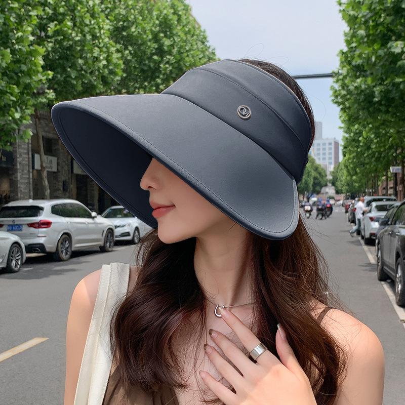Wide-brimmed ice silk fisherman hat for women, summer sun protection, UV protection, open-top hat, outdoor casual versatile sun hat