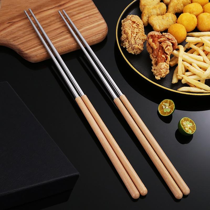 1Pair Stainless Steel Cooking Chopsticks Extra Long Noodles Food Sticks Frying Hot Pot Metal Chinese Chopstick Kitchen Tableware