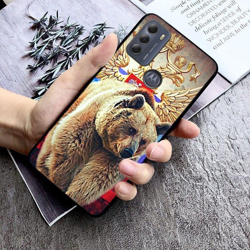 Чехол с изображением российского черного медведя для Motorola Moto EDGE 20pro EDGE 20lite E6 E7, чехол G STYLUS GPLAY GPOWER G 5G PLUS G30 G100 Funda Coque