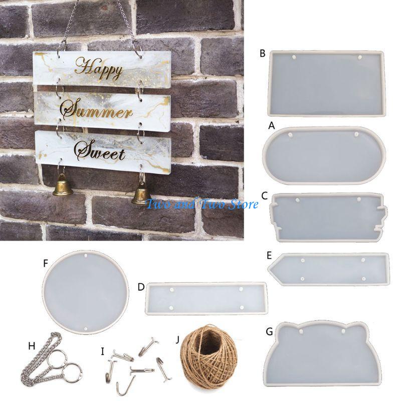 HX6F Silicone Molds for Resin Rectangle Doorplate Epoxy Crystal Mold DIY Tablet Pendant Door Hanging Welcome Sign Plate Craft