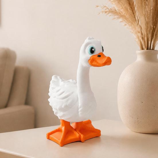 Handcrafted Style Garden Statue 3D Printed Yard Goose Statue, Cute White Long Neck Porch Decor with Whimsical Outdoor Accent Orange Beak Feet,